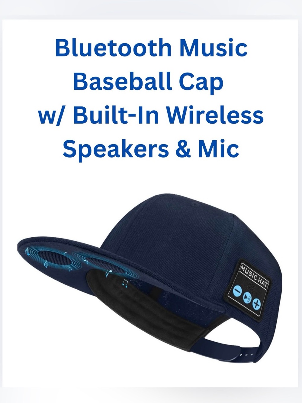 Bluetooth Music Baseball Cap w/ Built-In Wireless Speakers & Mic - New - Blue